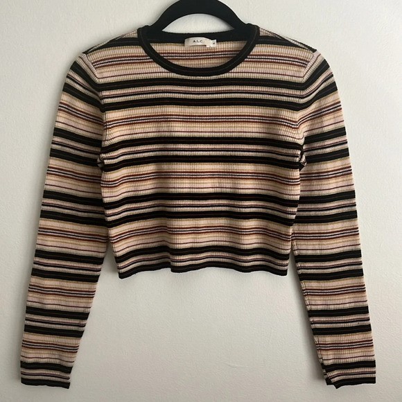 A.L.C. ALC Rene Striped Merino Wool Crop Sweater Y2K Style - Picture 6 of 10